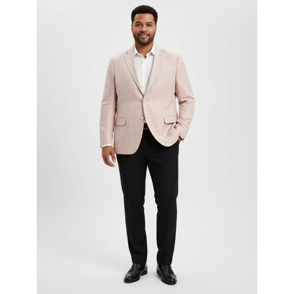 Tallia Men’s Pink Plaid Linen 2-Button Blazer Coat - 46R